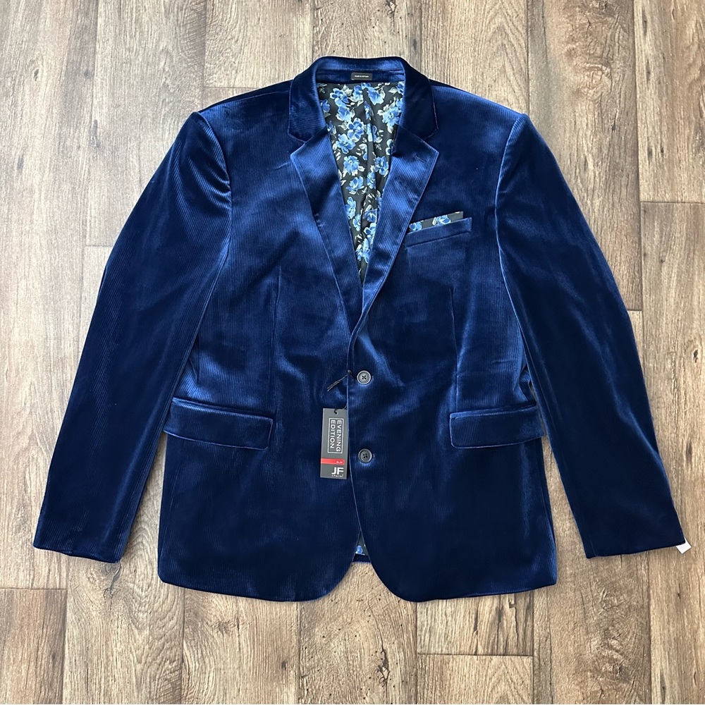 JF J. Ferrar Stretch Slim Fit Velvet Sport Coat Mens Size 46 Reg Blue